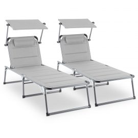 Blumfeldt Set 2 x Amalfi Creamy Beige Sdraio da Giardino Lettino Spiaggia con Parasole Grigio / Beige.