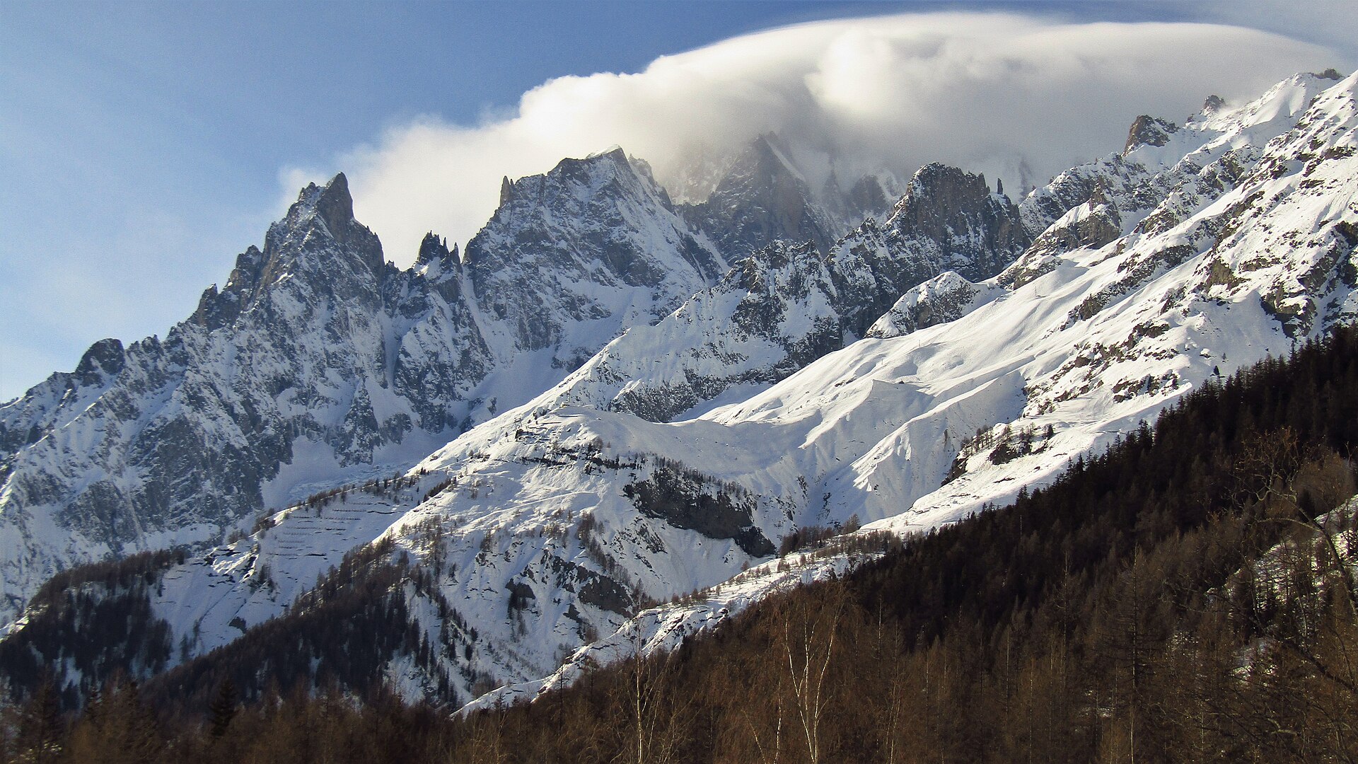 Il Monte Bianco d'inverno visto dalla Val Ferret, Courmayeur