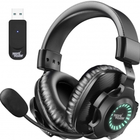 REDSTORM Cuffie Gaming per PC, Cuffie da Gioco con Stereo Wireless 2.4G, Microfono Staccabile, Controllo del Volume, Batteria Ricarica Sostenibile, Illuminazione a Gradiente RGB per PC, MAC, PS4, V07W