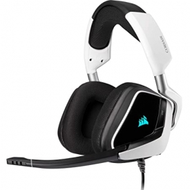 Corsair VOID ELITE USB Cuffie Gaming per PC, con Microfono Omnidirezionale Ottimizzato Audio 7.1, Personalizzabili Illuminazione, Microfibra Tessuto Padiglioni, Bianco
