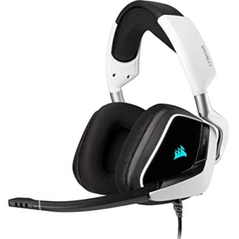 Corsair VOID ELITE USB Cuffie Gaming per PC, con Microfono Omnidirezionale Ottimizzato Audio 7.1, Personalizzabili Illuminazione, Microfibra Tessuto Padiglioni, Bianco