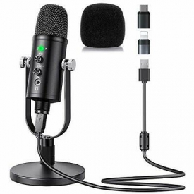 Aveek – Microfono USB per registrazione a condensatore con mute ed eco, per computer portatile, Mac Phone Studio di registrazione, trasmissione in streaming e gioco