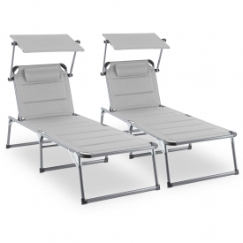 Blumfeldt Set 2 x Amalfi Creamy Beige Sdraio da Giardino Lettino Spiaggia con Parasole Grigio / Beige.