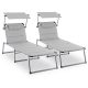 Blumfeldt Set 2 x Amalfi Creamy Beige Sdraio da Giardino Lettino Spiaggia con Parasole Grigio / Beige.